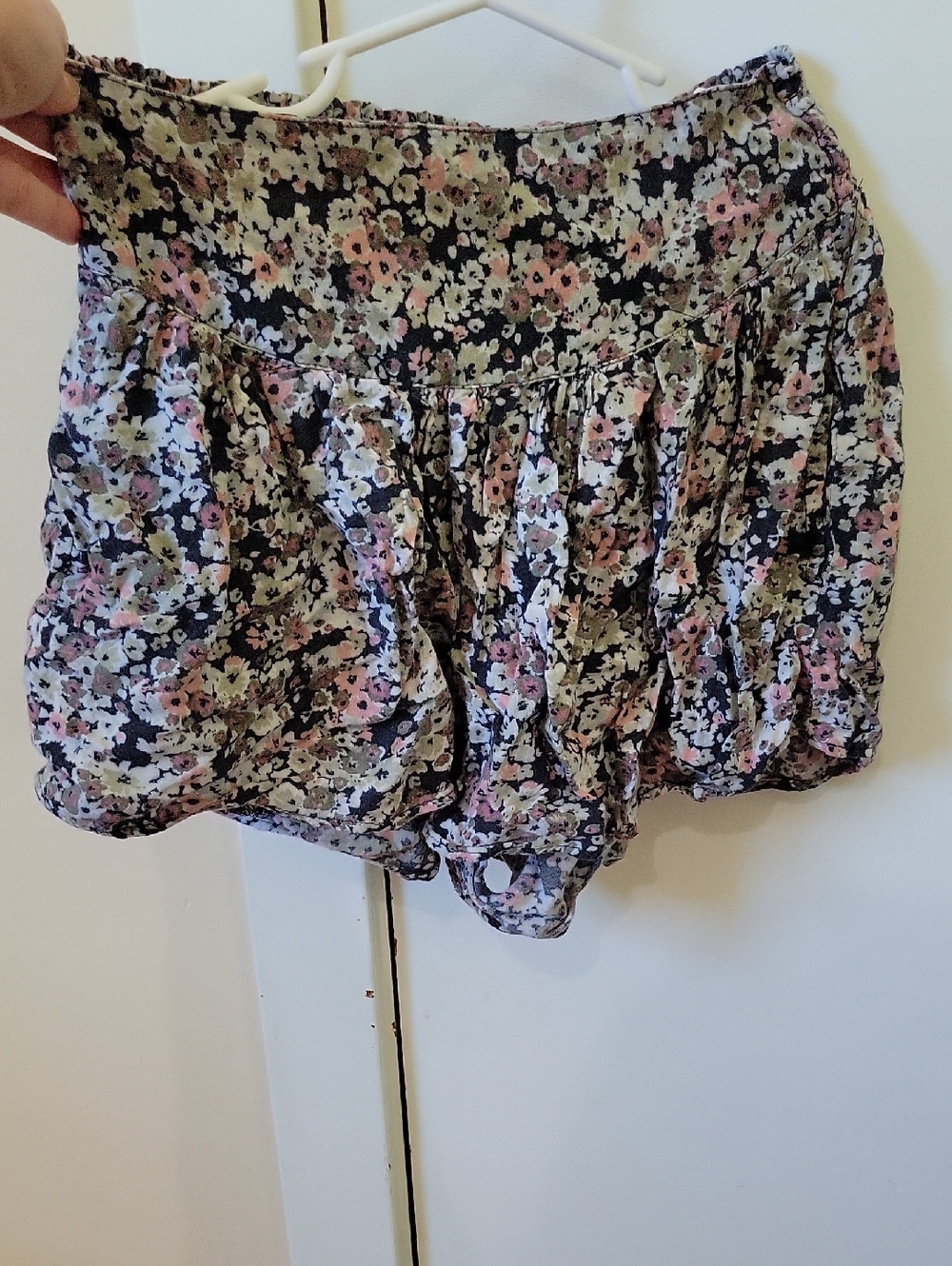 Floral Bubble Hem Shorts in Black with Pink & Cream Flowers